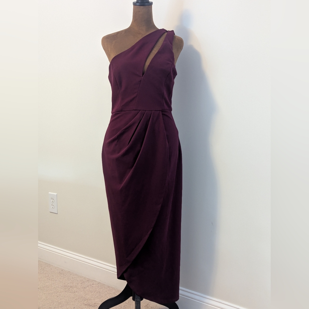 Lulus So Flirty Burgundy One-Shoulder Cutout Asymmetrical Formal Prom Dress, M - Picture 4 of 14
